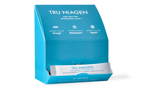 Tru Niagen stickpacks in a dispensary box