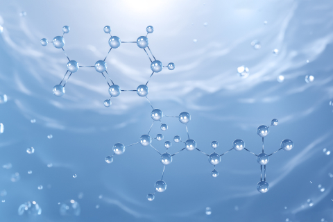 Aqueous background with molecular structure 