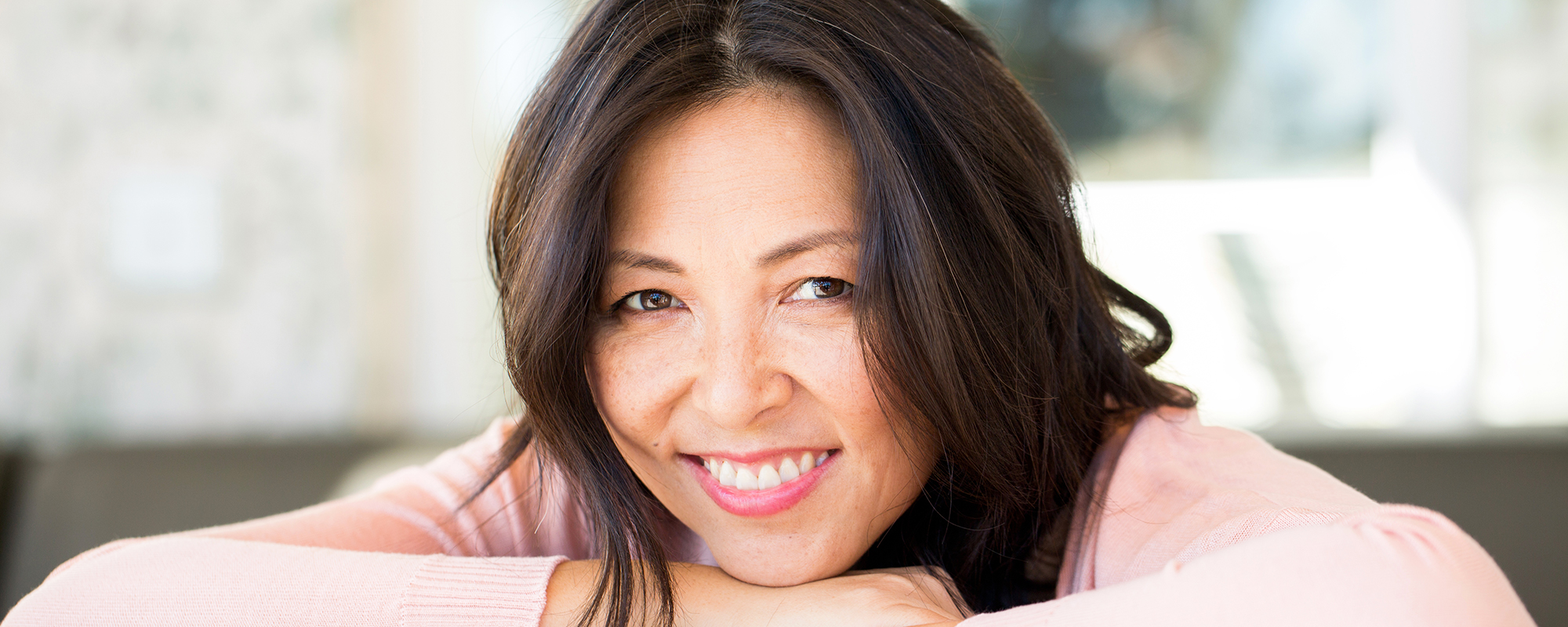 A smiling woman with beautiful hair 