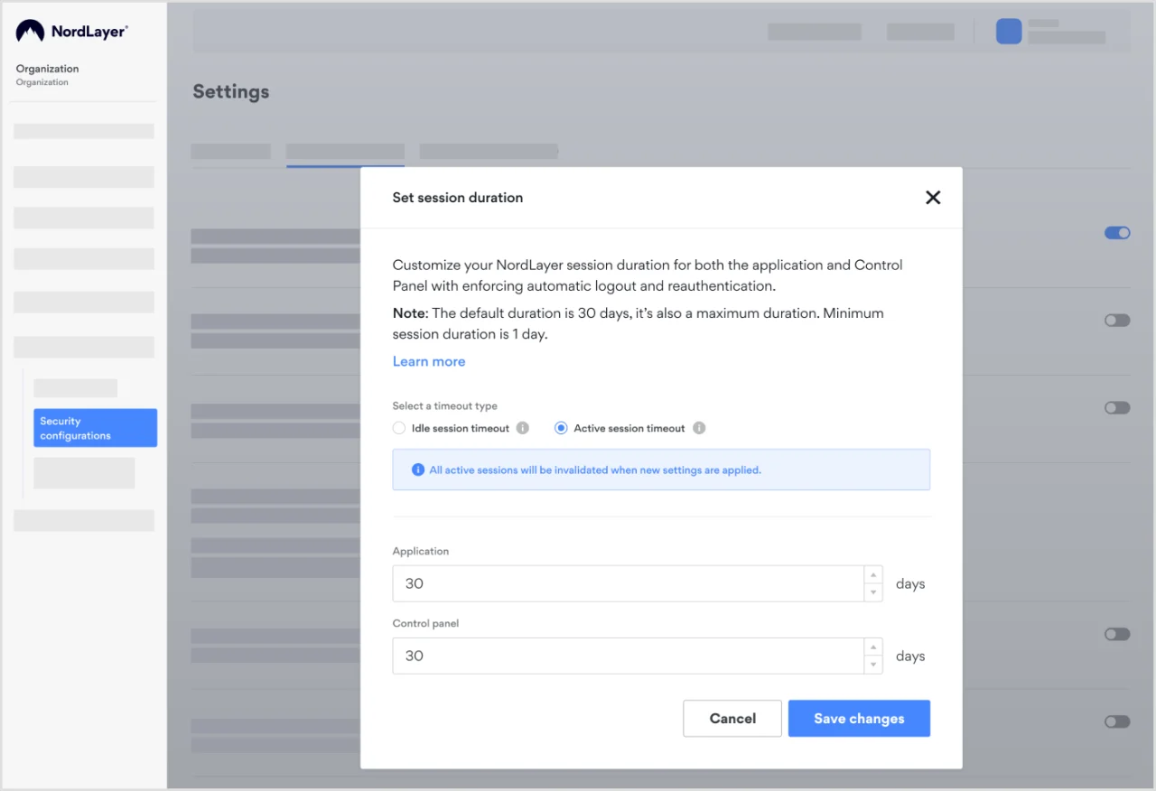 How to set session duration in the NordLayer Control Panel