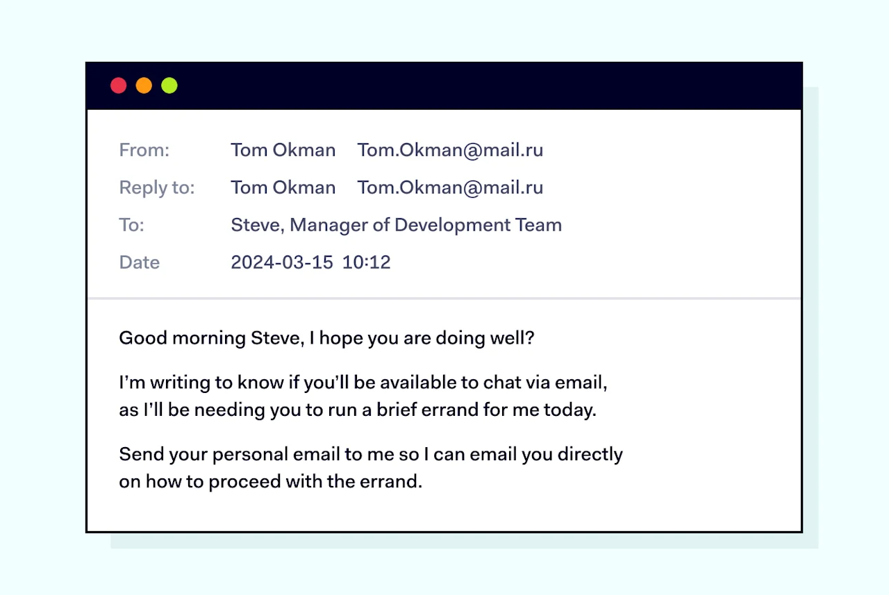 Phishing email example