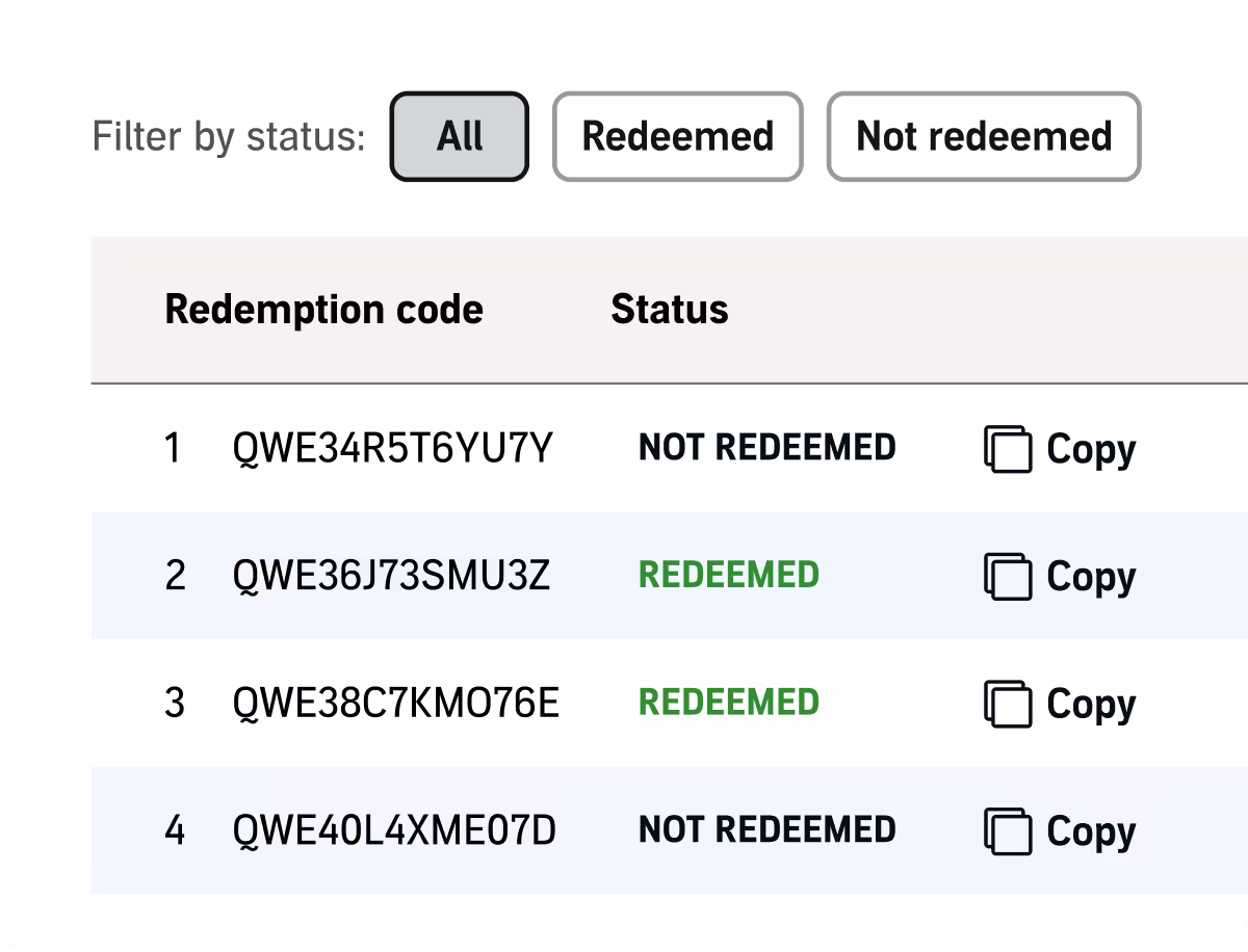 screenshot of a list of Audible redemption codes