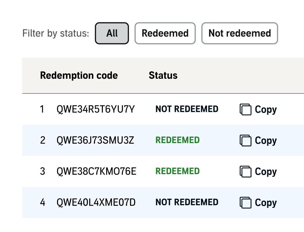 screenshot of a list of Audible redemption codes