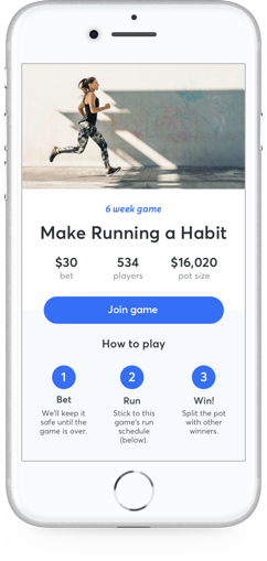 RunBet app on an iPhone.