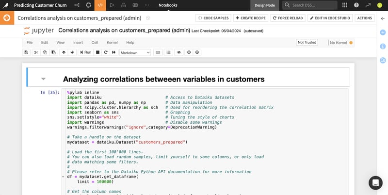 Dataiku’s built-in features like Jupyter notebooks allow coders to work how they prefer.