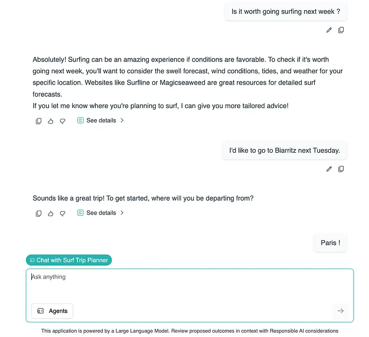 Sample conversation in AgentHub