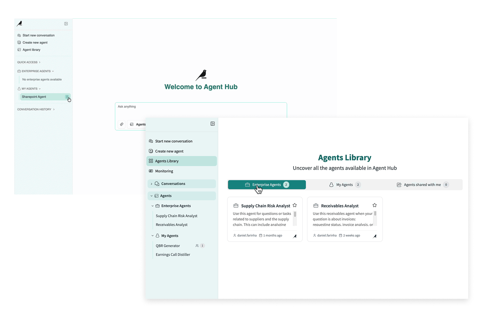 agent hub library screens