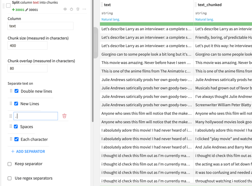 More flexibility and control over text chunking