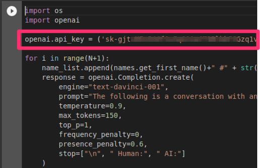 An example of a Gen AI script with hard-coded API keys