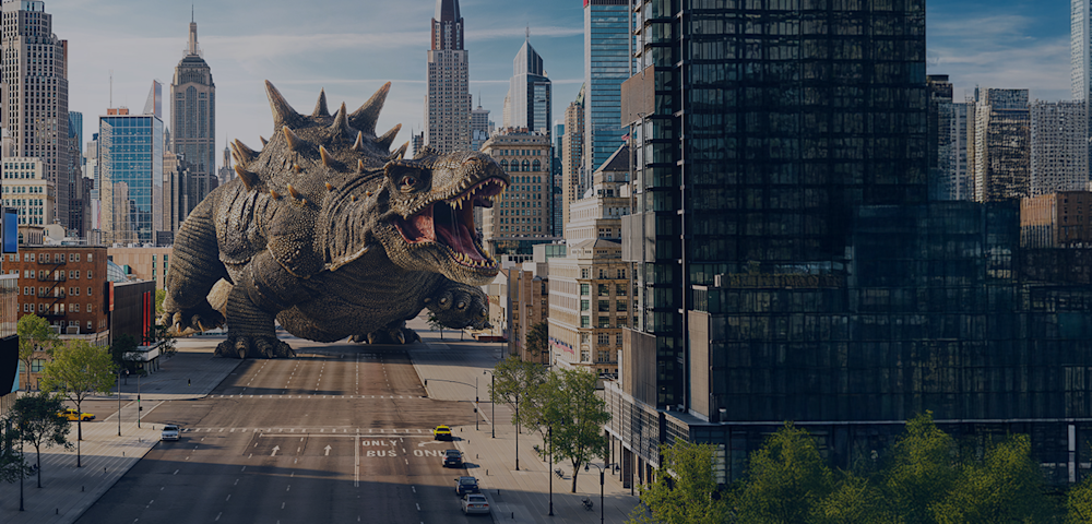 assicurazione viaggi - non si sa mai - dinosauro in città