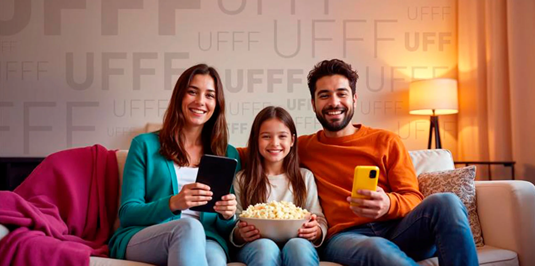 familia sentada en la sala