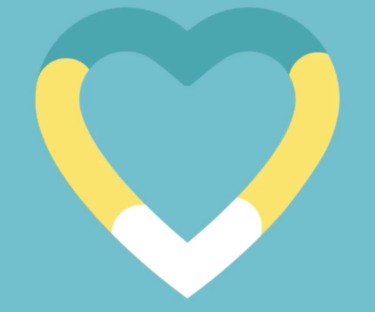 Heart shape with green, yellow, and white outlines