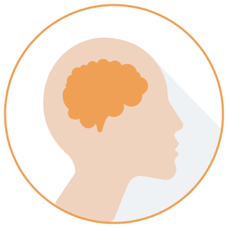 Circle shape with outline of a head, showing emphasis on the brain