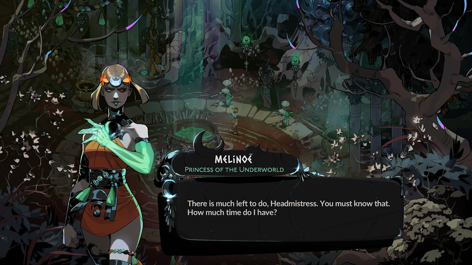 Melinoë uses a bright magical attack against several enemies in Hades II.