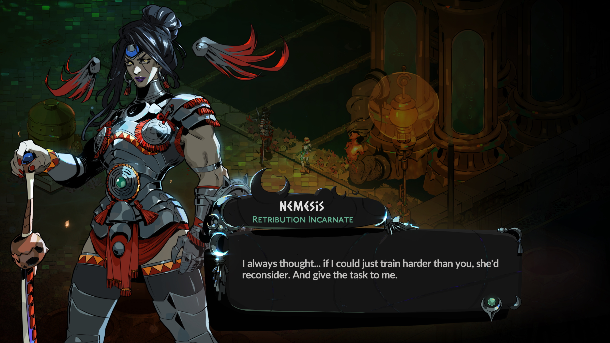 Nemesis in a Hades 2 dialogue scene, a special encounter that can shift the run plan