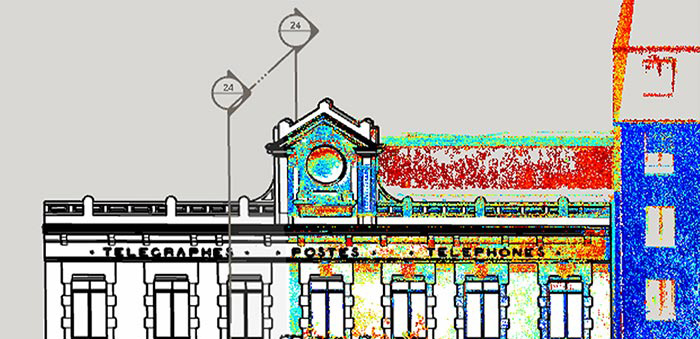 SketchUp mode of building facade showing the section cuts and planes feature in action.