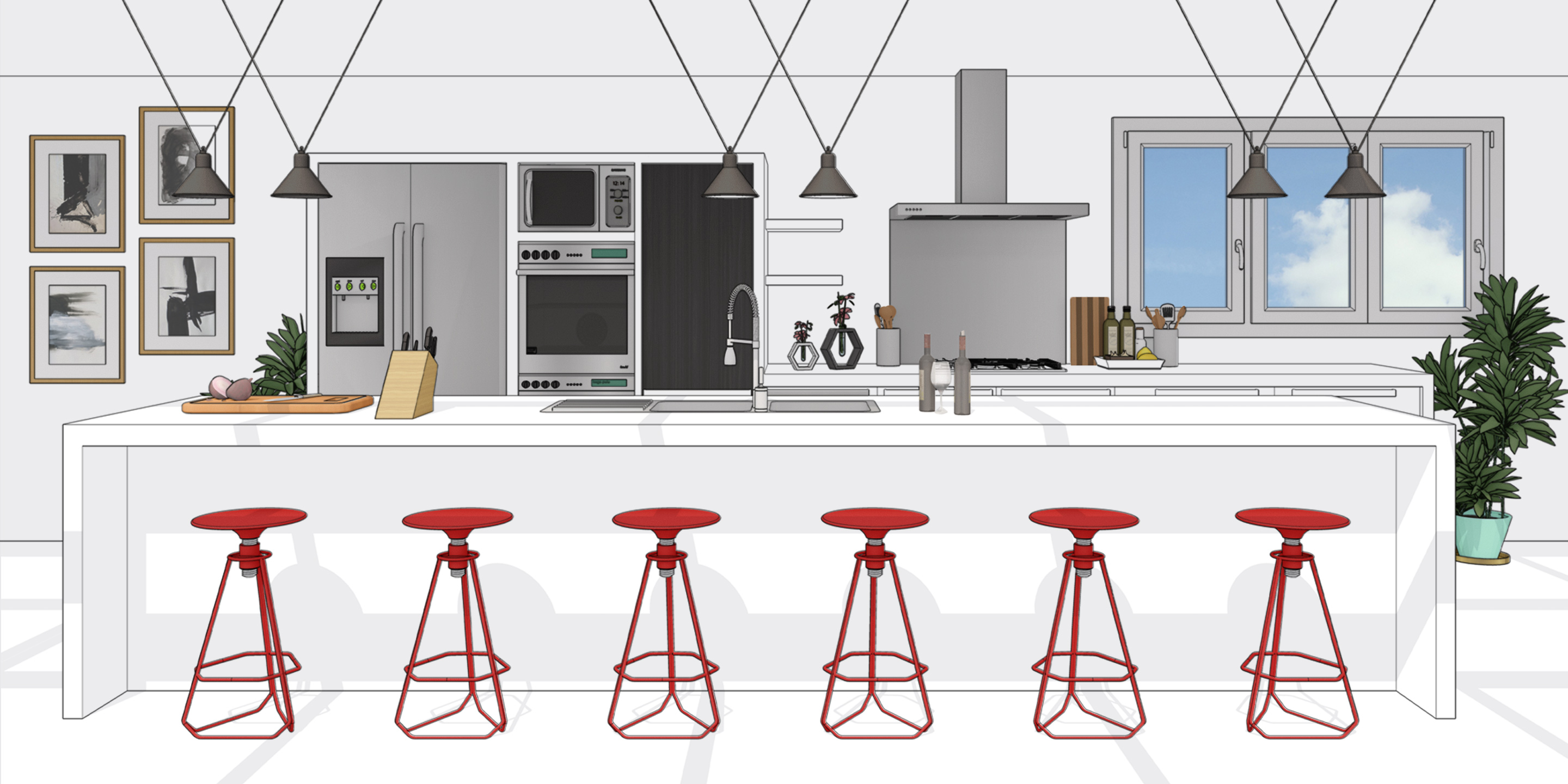 Ein Modell einer Küche aus verschiedenen 3D-Warehouse-Modellen.