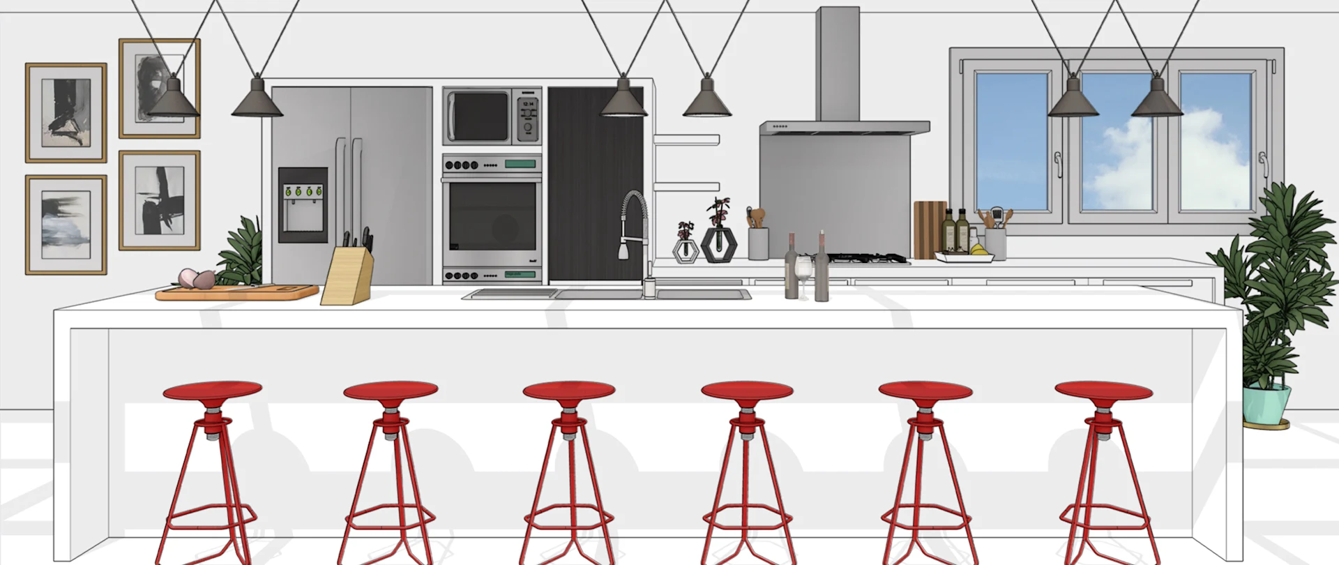Progetto di cucina realizzato combinando vari modelli di 3D Warehouse.