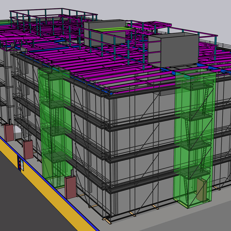 Screenshot einer 3D-Bausoftware mit einem Modell aus Strukturelementen