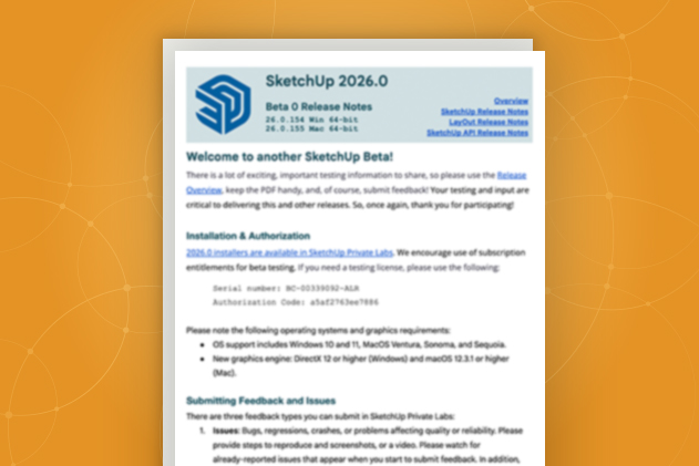 Captura de pantalla de las notas de la versión de SketchUp.