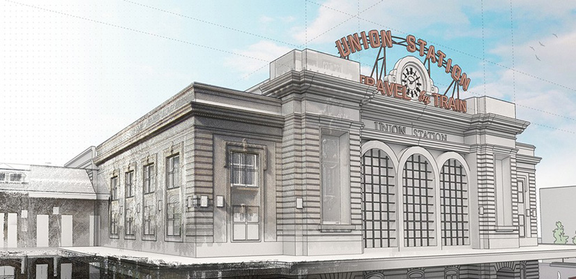 SketchUp render of the Union Station train station in Denver, Colorado.