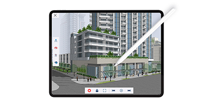 iPad と Apple Pencil のグラフィック。iPad 用 SketchUp が表示されています