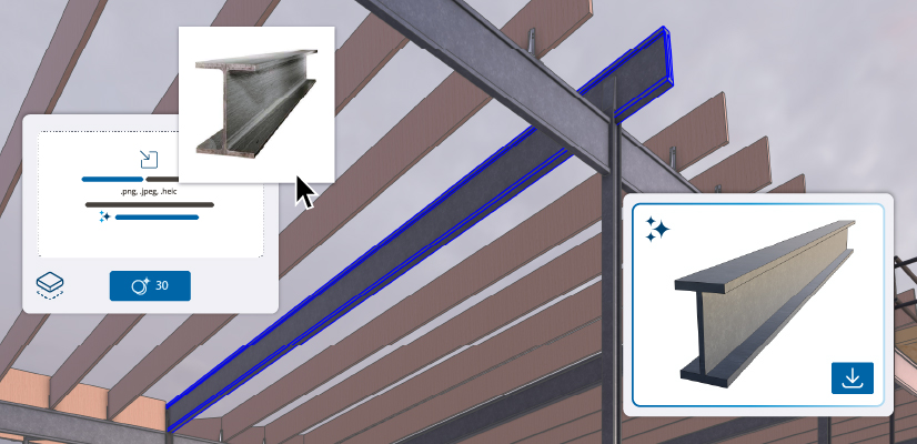 AI-generated 3D model of structural beams for a building roof