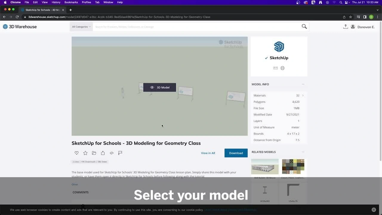 Share 3D Warehouse models - video