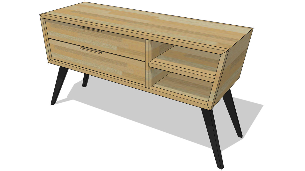 SketchUp-Modell einer Fernsehkonsole.