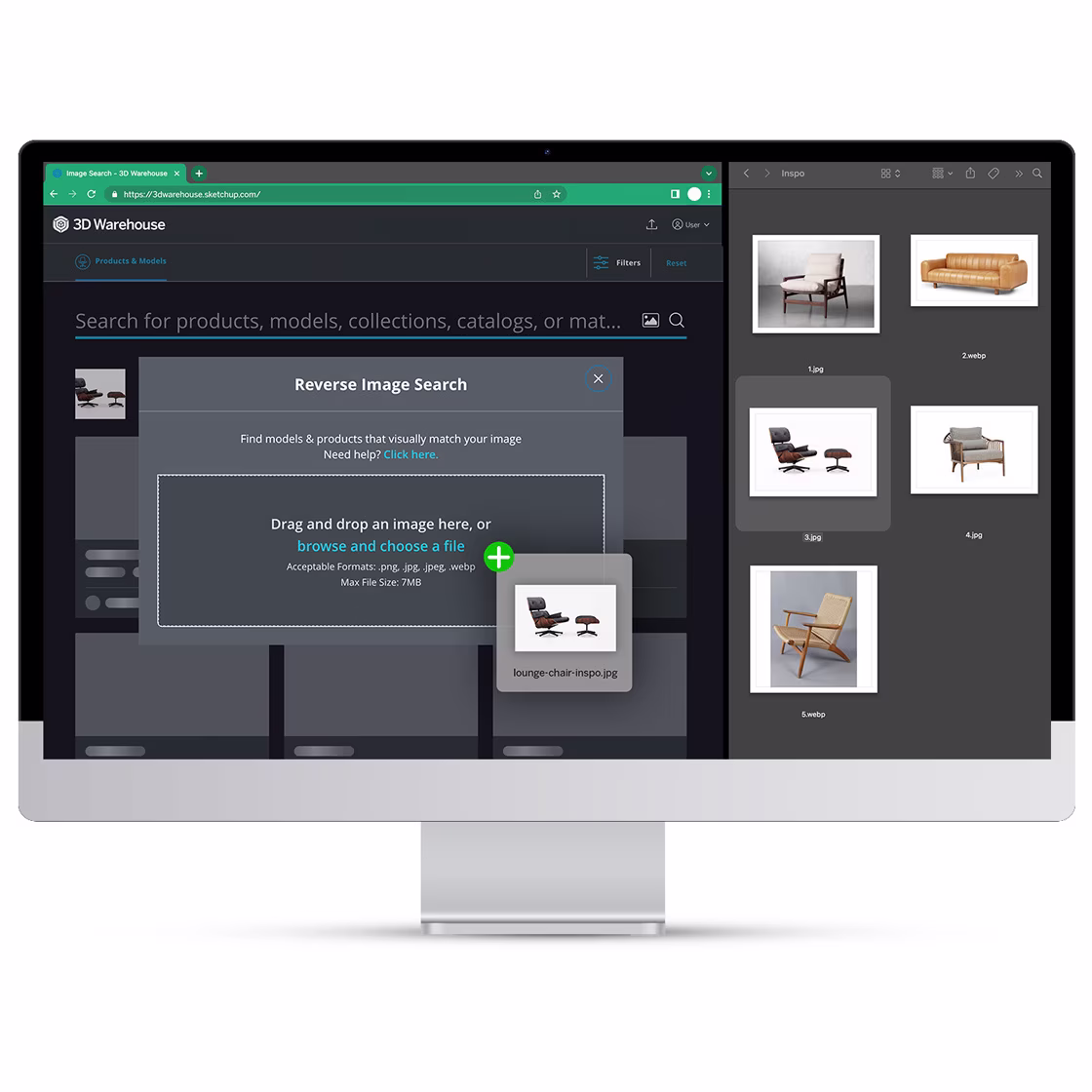 Erweiterte Suchfunktion für SketchUp 3D Warehouse auf einem Computerbildschirm