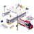 A collection of pre-built 3D models that can be found in the SketchUp 3DWarehouse: a bus, traffic light, bike rack, bench, basketball hoop, etc.