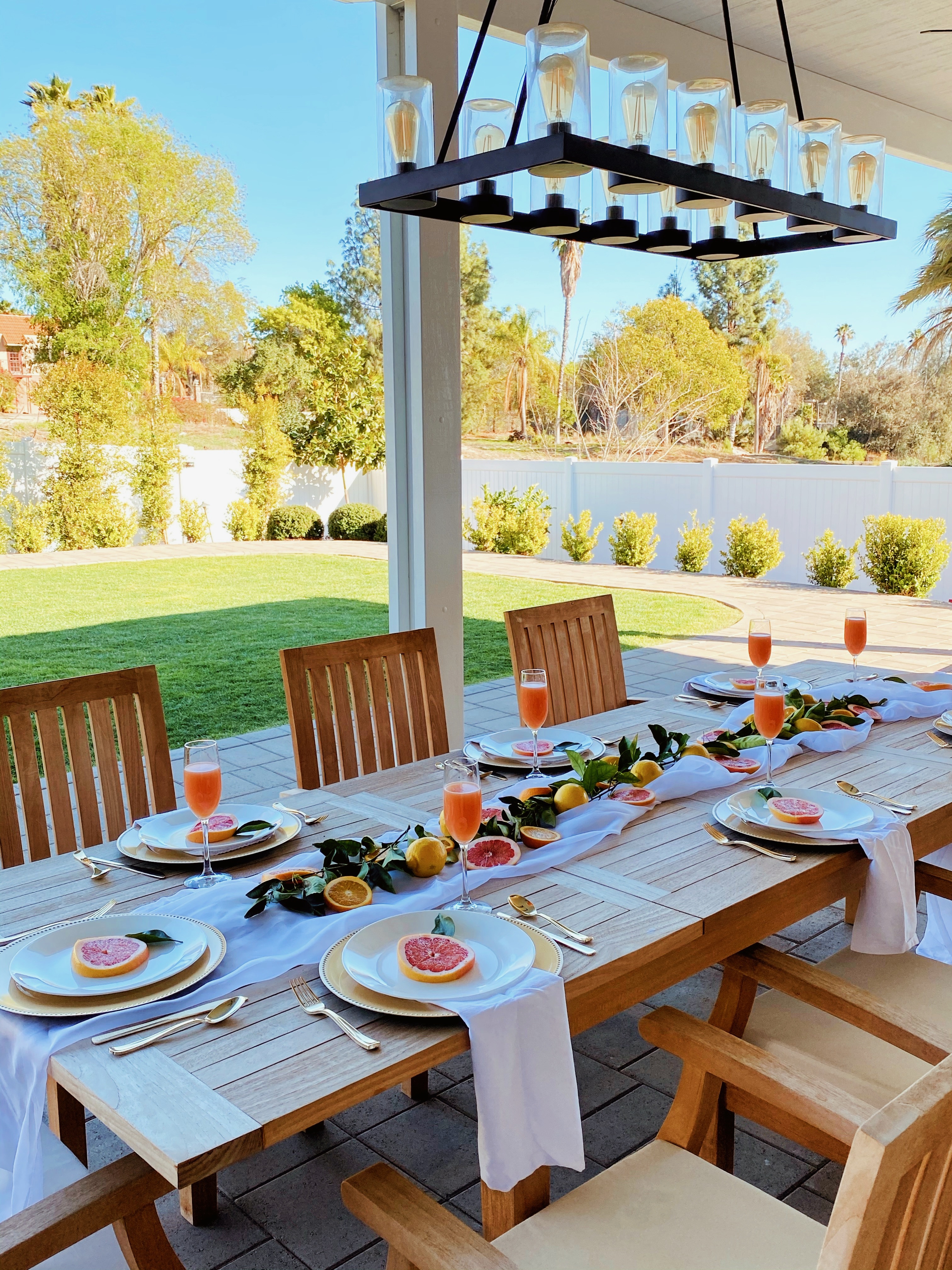 HD-Backyard Patio 11 Piece Teak Outdoor Dining Set with White Cushions outdoor chandlier farmhouse modern