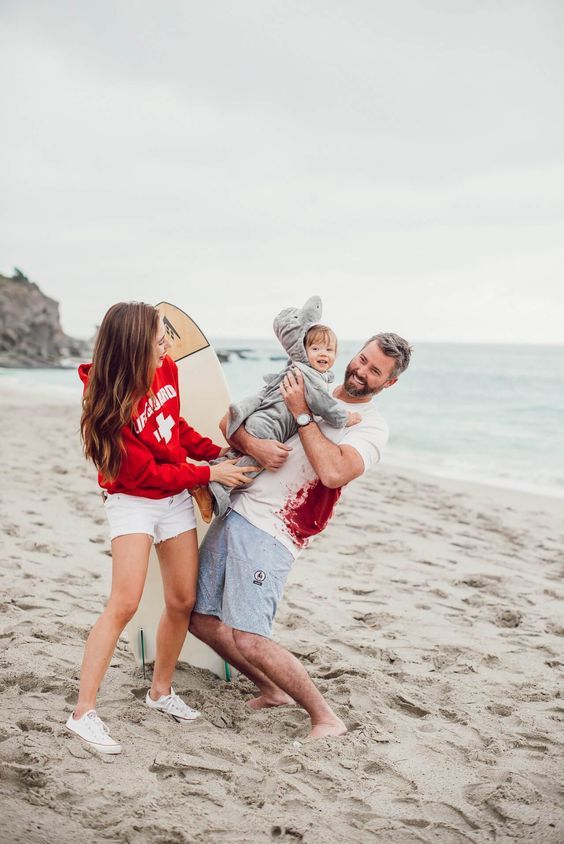 10 last minute family halloween costumes Baby Shark Surfer and Lifeguard