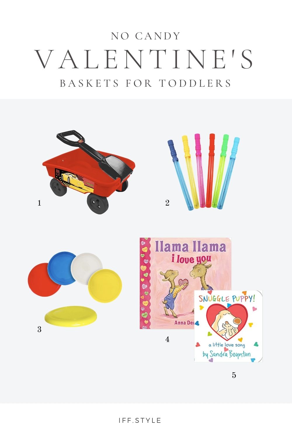 Pinterest pin-Valentines day no candy toddler boys and girls red cars wagon bubble wands flying disks books