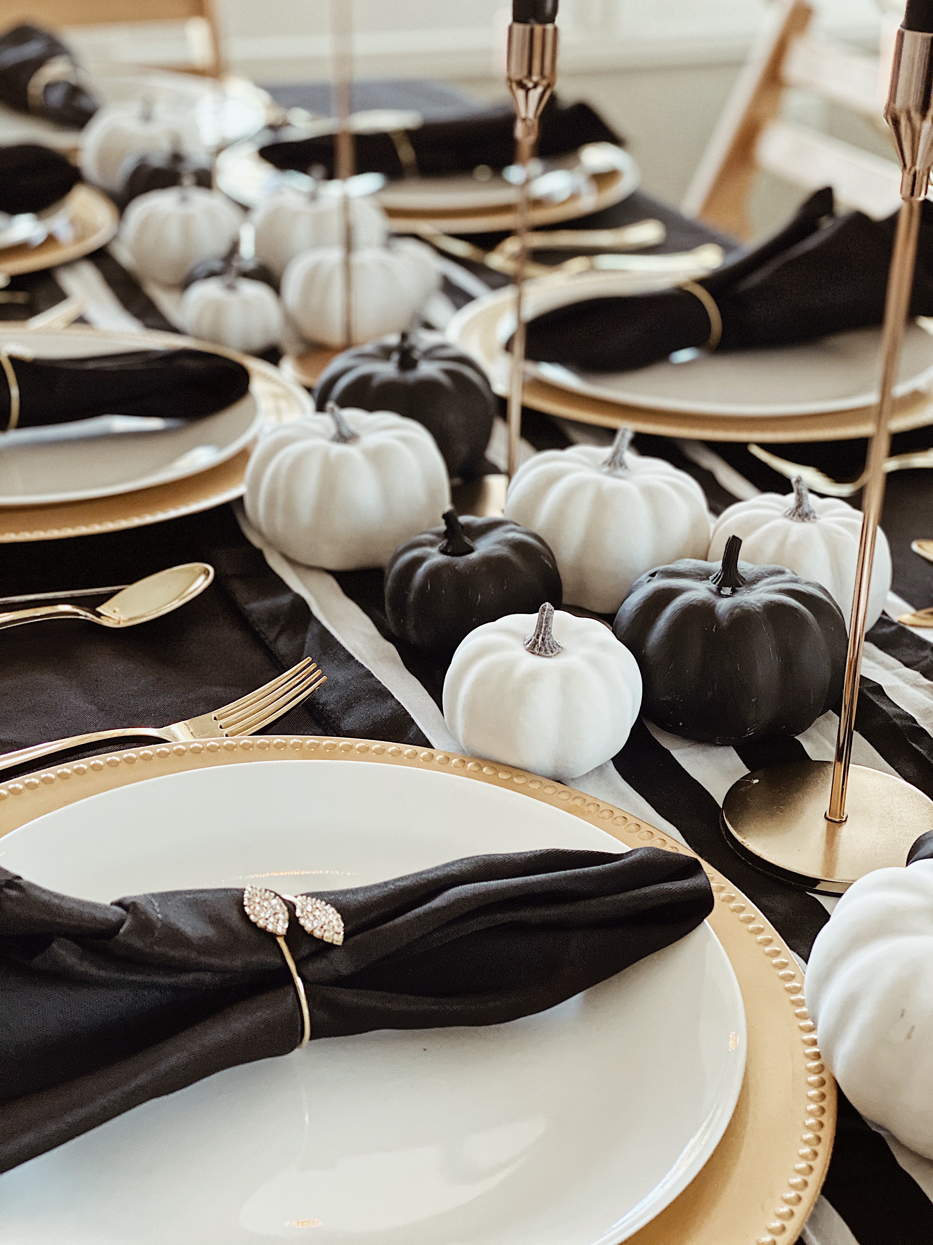 Home Decor-Holidays-Glam Black white and gold thanksgiving fall tablescape