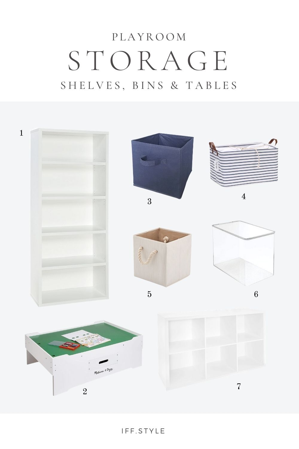 HD-Playroom Pinterest Pin Collage storage table shelves.
