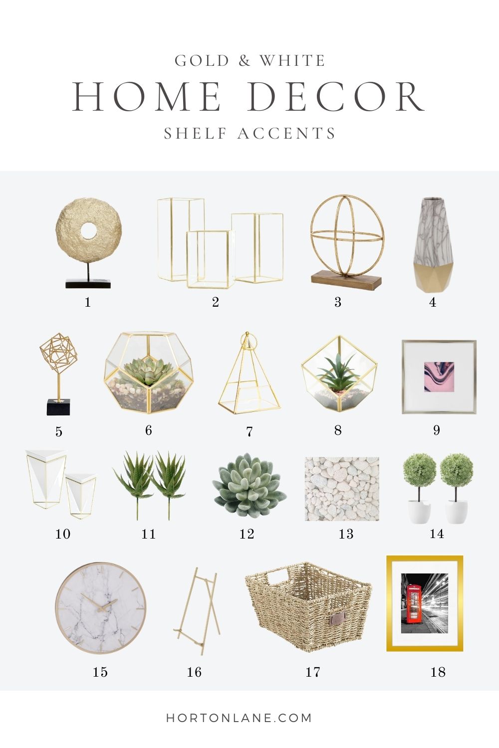 Pinterest Pins-Home Decor Gold and White Bookshelf styling decor