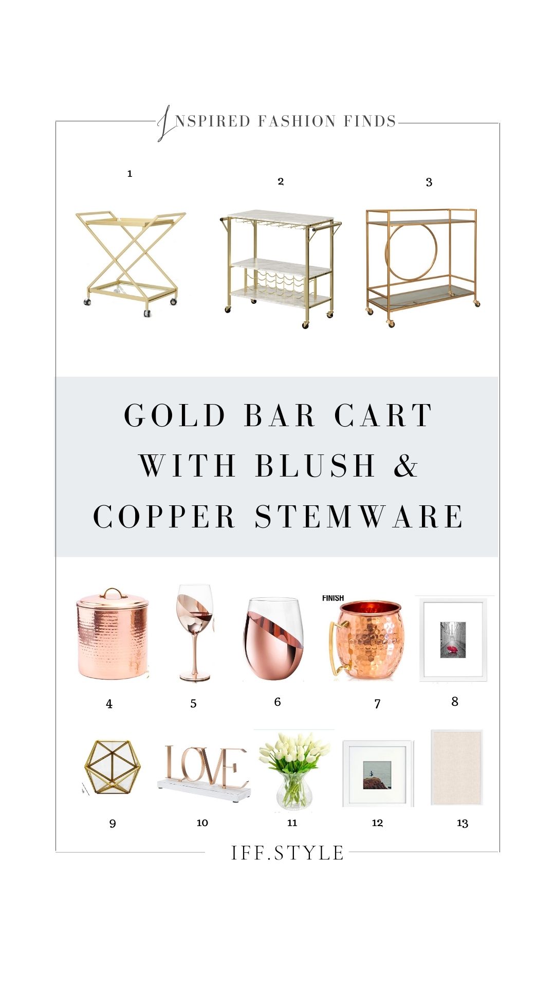 Pinterest Pin-Gold Bar Cart with Blush Stemwear