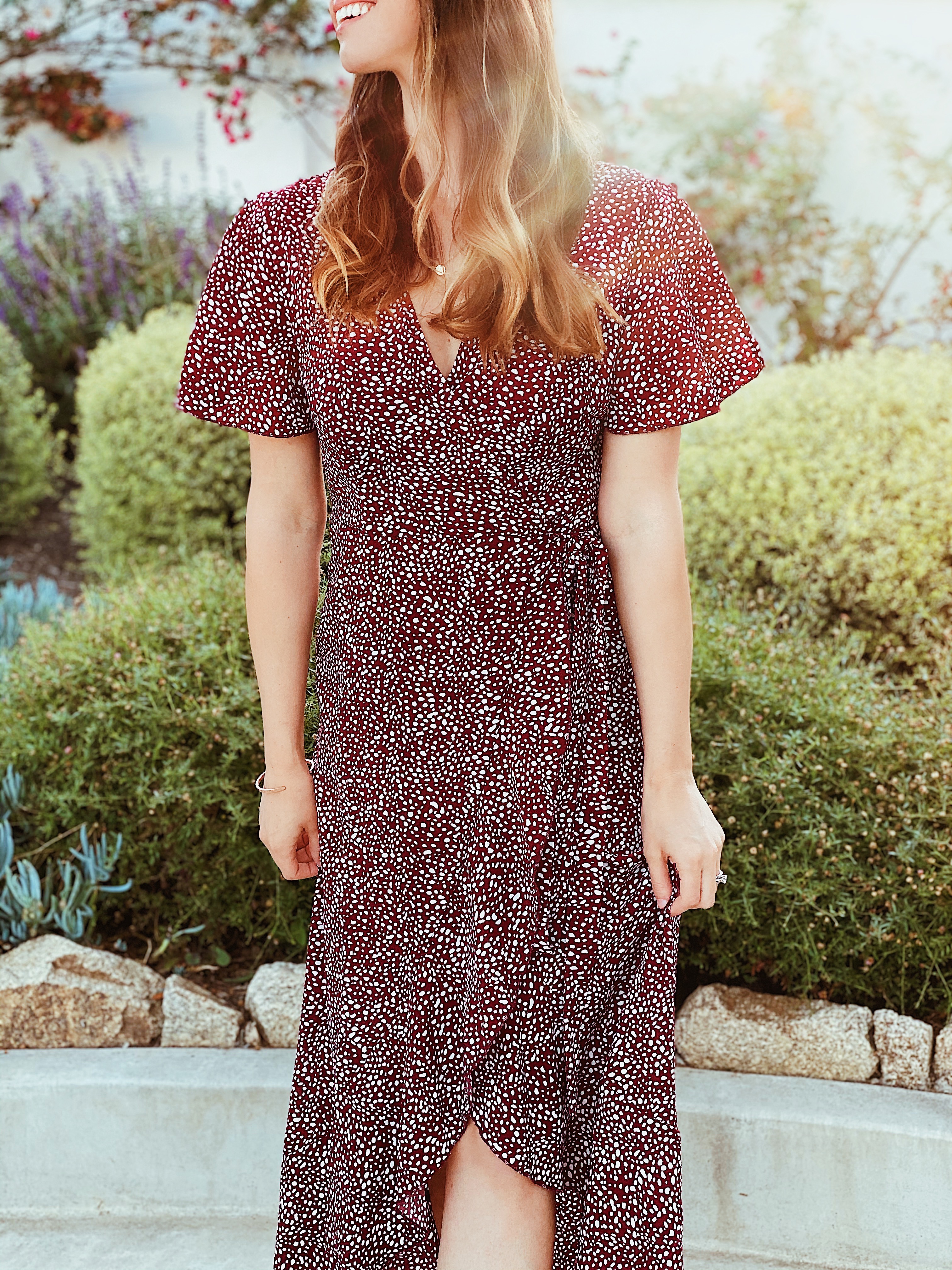 wine red wrap dress