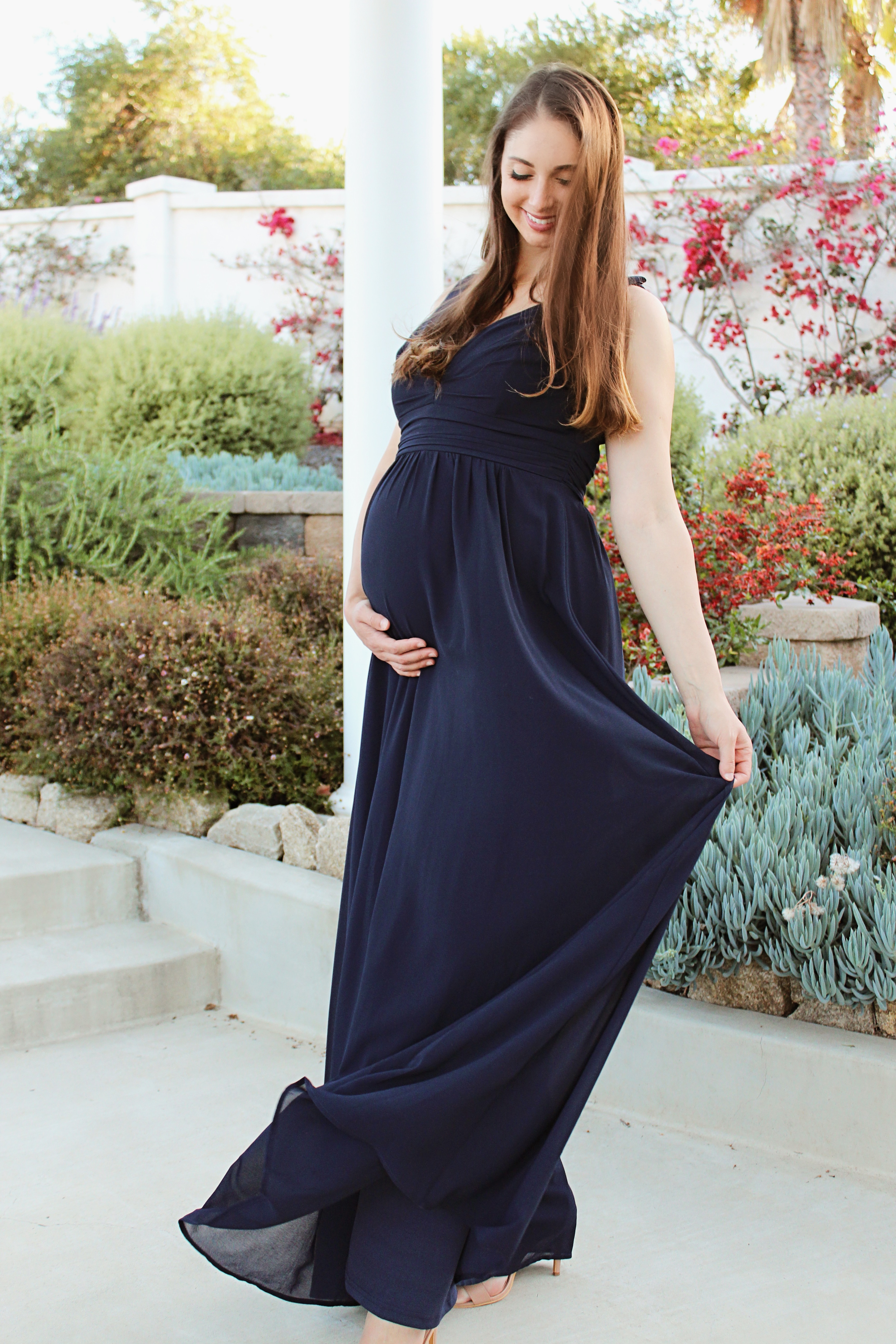 Motherhood-Fashion Maternity Friendly Breastfeeding Friendly Wedding Guest Dresses navy blue long maxi dress bridesmaid