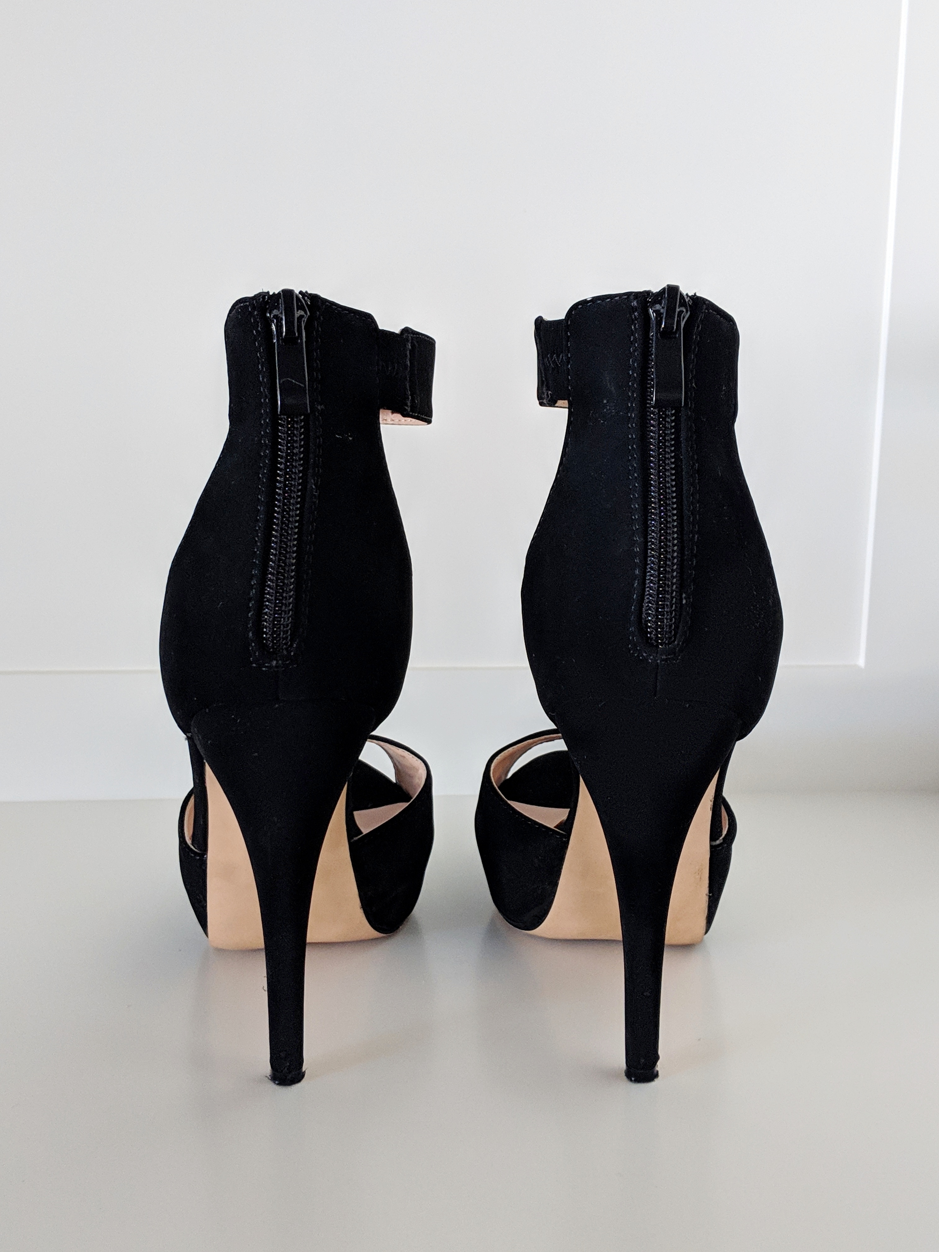 Horton Lane Black Peep Toe Ankle Strap High Heels