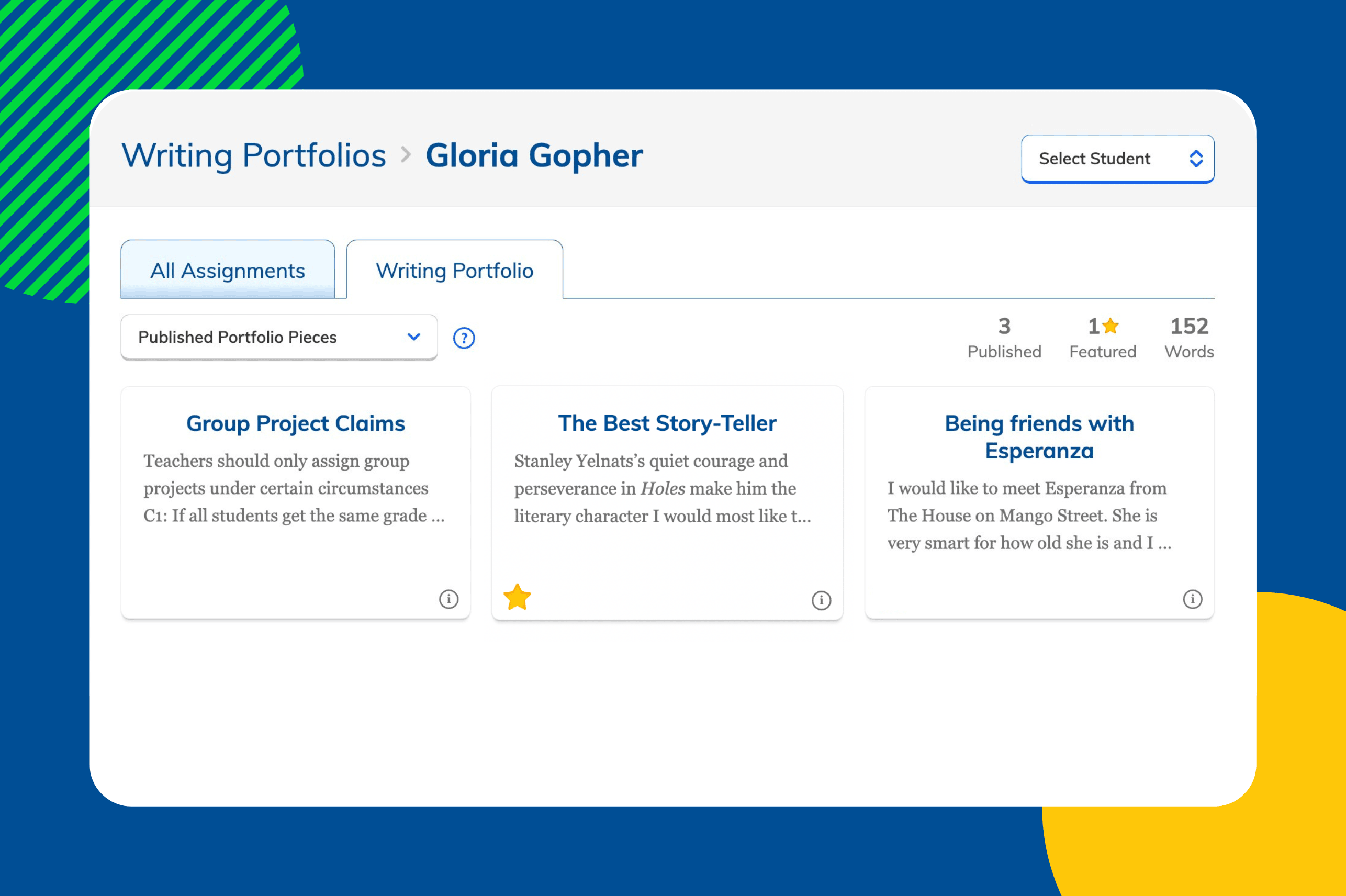 Image of a NoRedInk student's Writing Portfolio