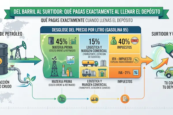 Del barril al surtidor: qué pagas exactamente cuando llenas el depósito