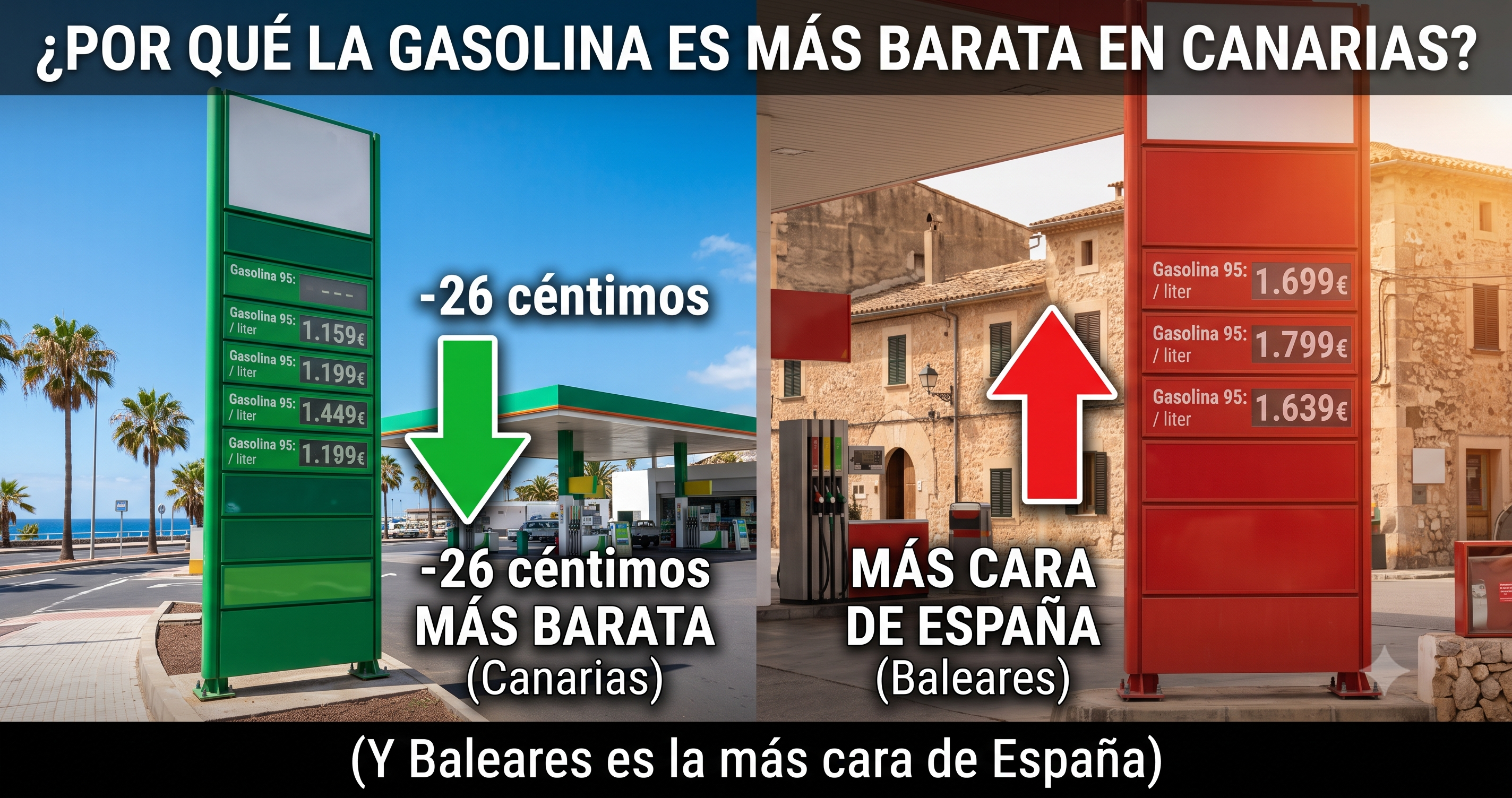 Por qué la gasolina cuesta 26 céntimos menos en Canarias (y Baleares es la más cara de España)