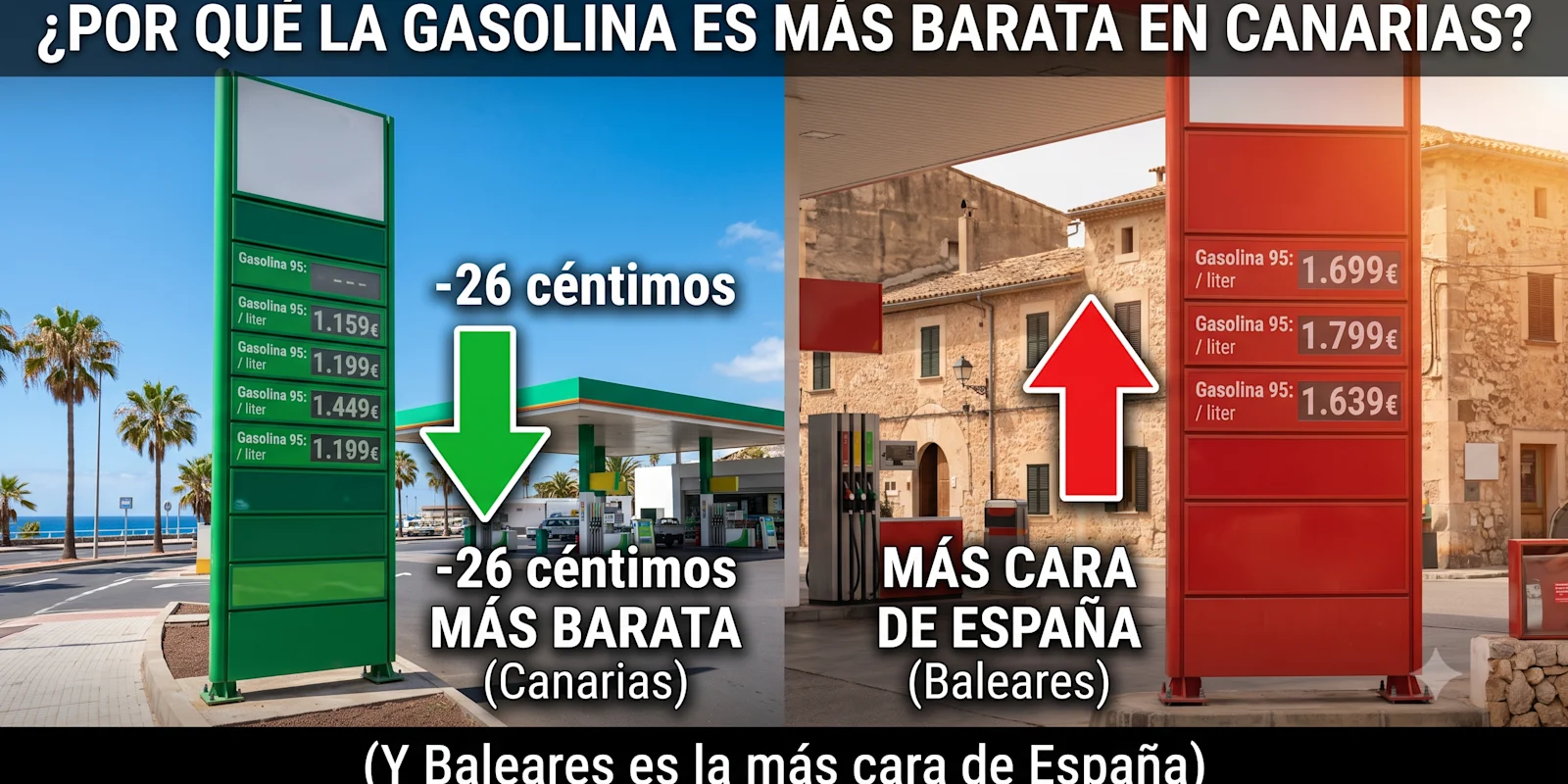 Por qué la gasolina cuesta 26 céntimos menos en Canarias (y Baleares es la más cara de España)
