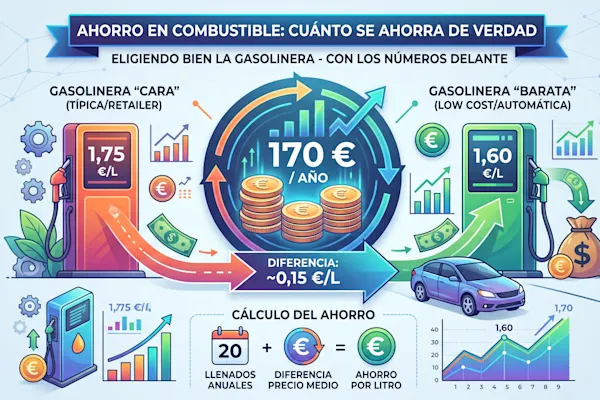 Cuánto se ahorra de verdad eligiendo bien la gasolinera: 170 € al año, con los números delante