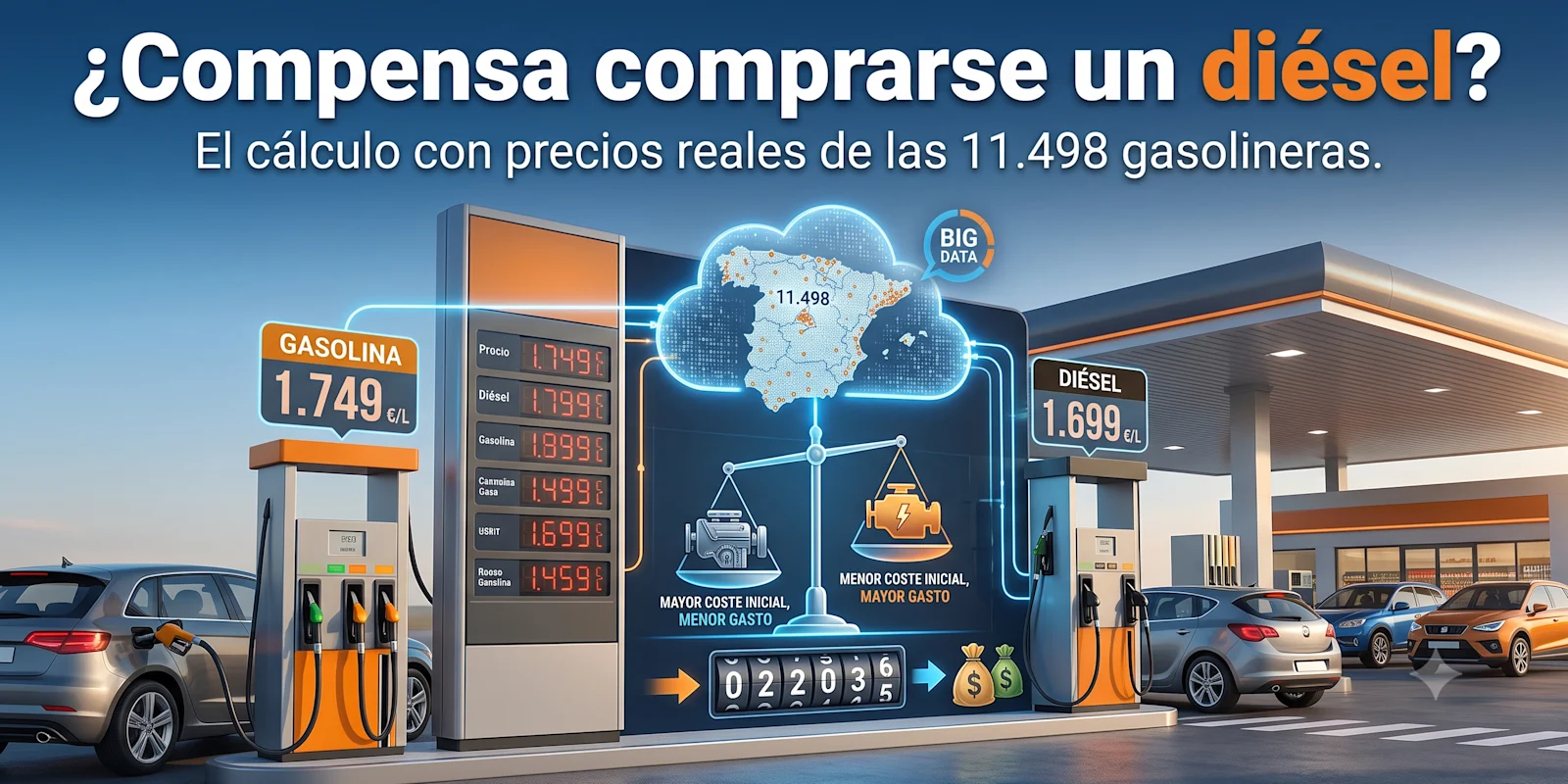 ¿Compensa comprarse un diésel? La cuenta con los precios reales de las 11.498 gasolineras