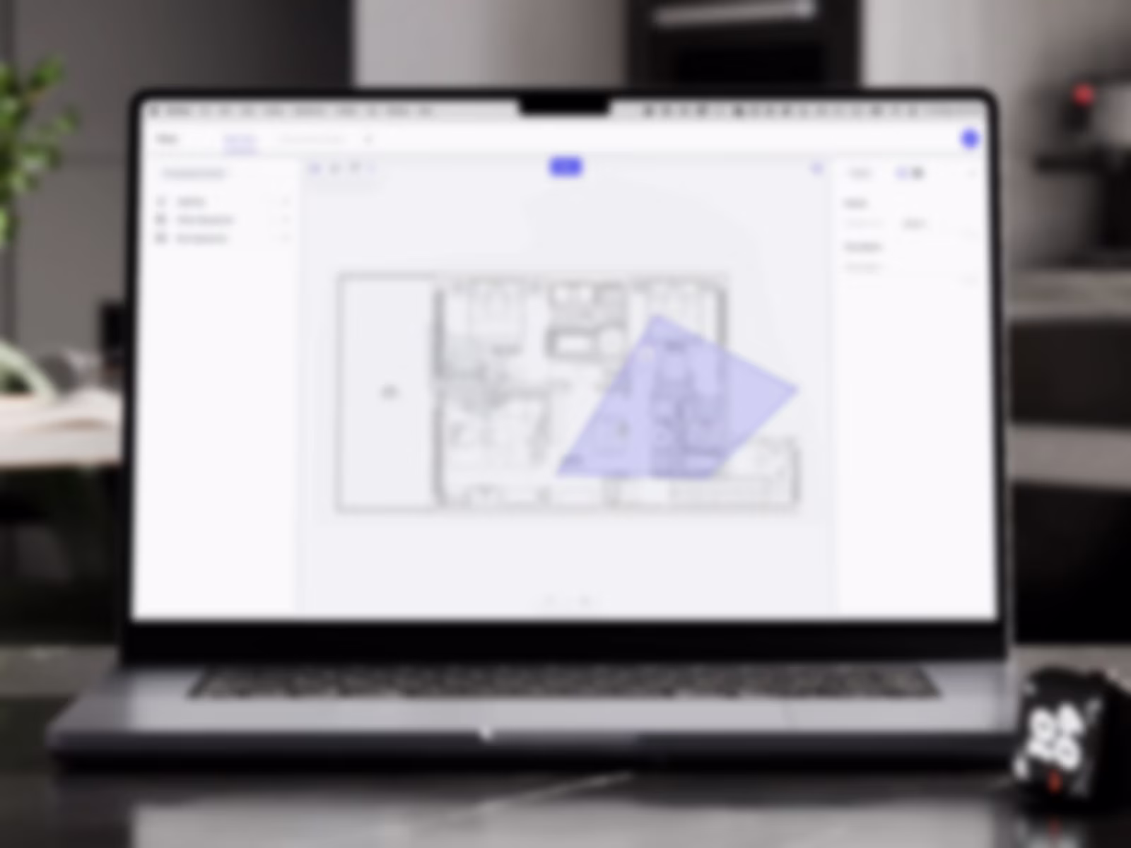 The Floorplan digital twin open on a laptop with a sensor coverage cone and detail panel.