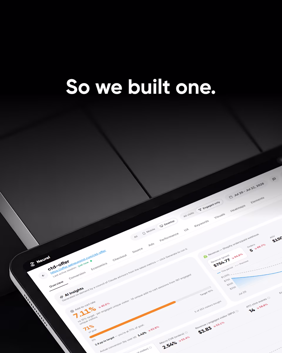 “So we built one,” over a tablet showing the tool’s AI insights.