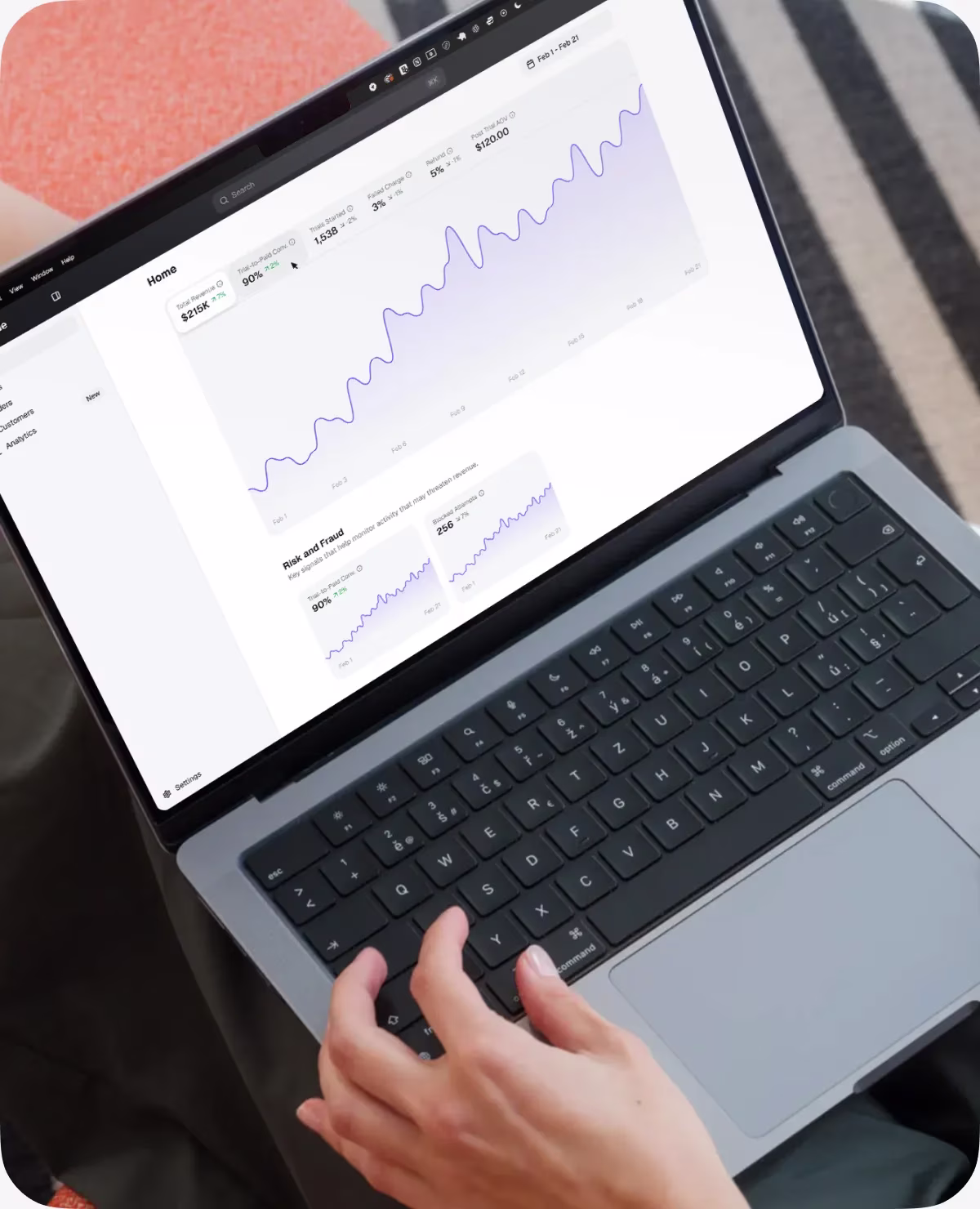 An e-commerce analytics dashboard on a laptop